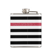Modern Black Stripes FAUX Red Glitz en naam Heupfles (Achterkant)