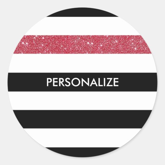 Modern Black Stripes FAUX Red Glitz en naam Ronde Sticker (Voorkant)