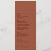 Modern Black Terracotta Stripe Monogram Weddenscha Menu (Voorkant)