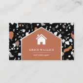 Modern Black Terrazzo Real Estate Photo QR Code Visitekaartje (Voorkant)