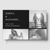 Modern Black Three Photo Collage Wedding Gastenboek (Voorkant)