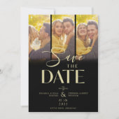 Modern Black Trendy Collage Wedding 3 Photos Save The Date (Voorkant)