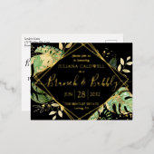 Modern Black Tropical Bridal Brunch & Bubble Gold Folie Uitnodiging Briefkaart (Voorkant / Achterkant)