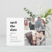 Modern Black Typografie 3 Foto Collage Save The Date (Staand voorkant)