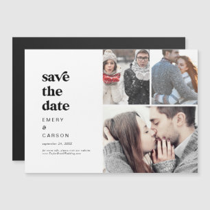 Modern Black Typografie 3 Foto Save the Date Magnetische Uitnodiging