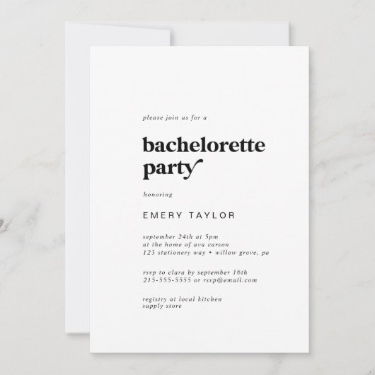 Modern Black Typography Bachelorette Party Kaart (Voorkant)