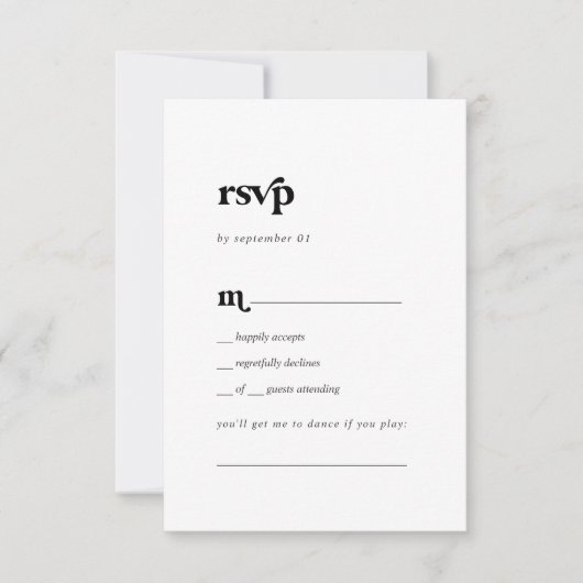 Modern Black Typography Song Request RSVP Card (Voorkant)