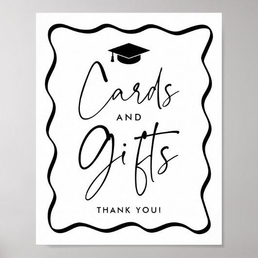 Modern Black Wavy Lijst Afstuderen Kaarten en gesc Poster (Voorkant)