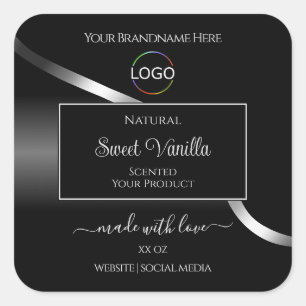 Modern Black Wavy Silver met Logo-productetiketten Vierkante Sticker