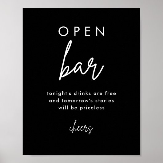 Modern Black Wedding Open Bar Table Sign Poster (Voorkant)