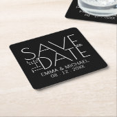 Modern Black Wedding Save the Date Vierkante Kartonnen Onderzetter (Schuin)