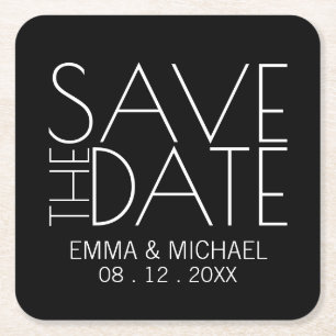 Modern Black Wedding Save the Date Vierkante Kartonnen Onderzetter