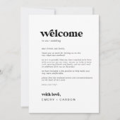 Modern Black Wedding Welcome Letter & Itinerary (Voorkant)
