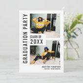 Modern Black & White 3 Photo Afstuderen Invitation Kaart (Staand voorkant)