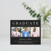 Modern Black White 3 Photo Graduation Invitations (Staand voorkant)