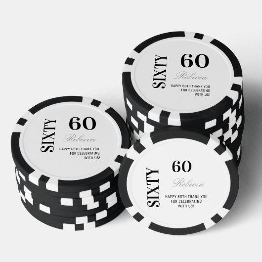 Modern Black & White 60th Birthday Cocktail Party  Poker Chips (Opstapeling)