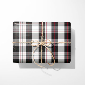 Modern Black White and Red Plaid Wrapping Paper Cadeaupapier