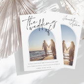 Modern Black White Arch Initiaal Photo Wedding Kaart