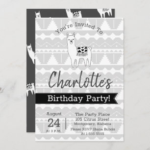 Modern Black & White Aztec Llama Birthday Kaart