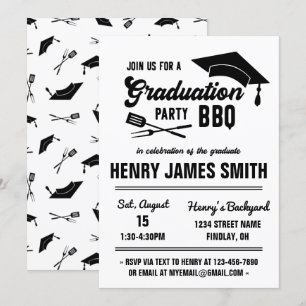 Modern Black White BBQ Graduation Party Kaart