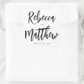 Modern Black White Brush Script Big Names Wedding Vierkante Sticker (Tas)