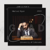 Modern Black White Chess 2x Photo Afstuderen Kaart (Voorkant / Achterkant)