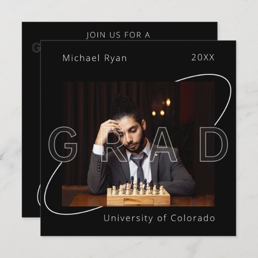 Modern Black White Chess 2x Photo Afstuderen Kaart (Voorkant / Achterkant)