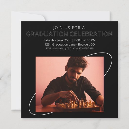 Modern Black White Chess 2x Photo Afstuderen Kaart (Achterkant)