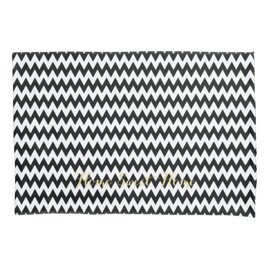 Modern Black White Chevron Pattern Gold Monogram Kussensloop (Voorkant)