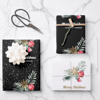 Modern Black & White Christmas Script Set Inpakpapier Vel