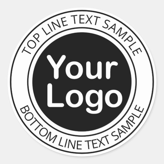 Modern Black & White Circular Text & Your Logo Ronde Sticker (Voorkant)