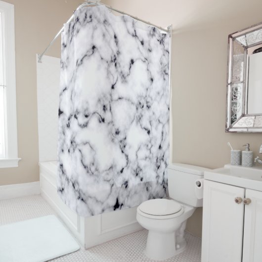 Modern Black White Designer Marble Pattern Douchegordijn (In situ)