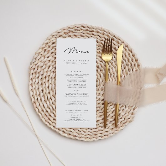 Modern Black White Elegant Minimalist Wedding Menu