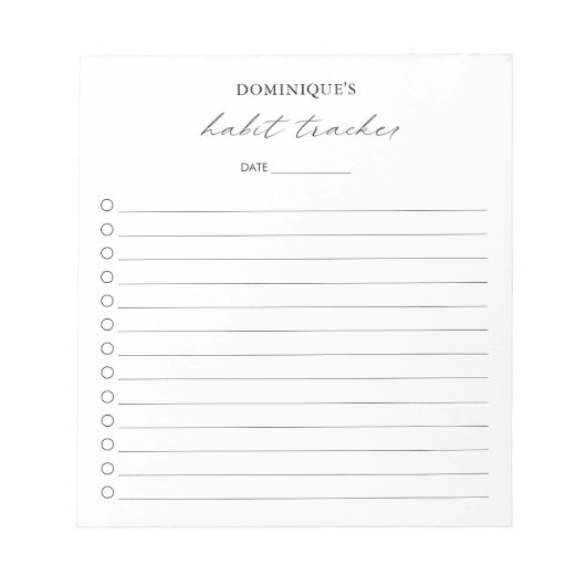 Modern Black White Elegant Simple Habit Tracker Notitieblok (Voorkant)