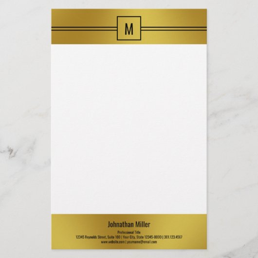 Modern Black White en Gold Monogram Sjabloon Briefpapier (Voorkant)