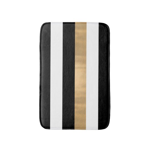 Modern Black White en Gold Striped Bath Mat (Voorkant Verticaal)