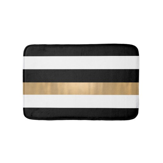 Modern Black White en Gold Striped Bath Mat (Voorkant)