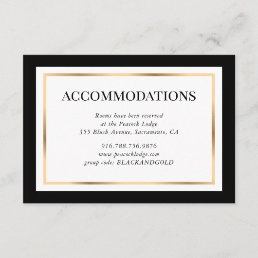 Modern Black White en Gold Wedding Accommodatie Informatiekaartje (Voorkant)