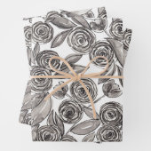 Modern Black White Floral Waterverf Pattern Inpakpapier Vel (In situ)