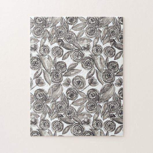 Modern Black White Floral Waterverf Pattern Legpuzzel (Verticaal)