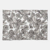 Modern Black White Floral Waterverf Pattern Theedoek (Horizontaal)