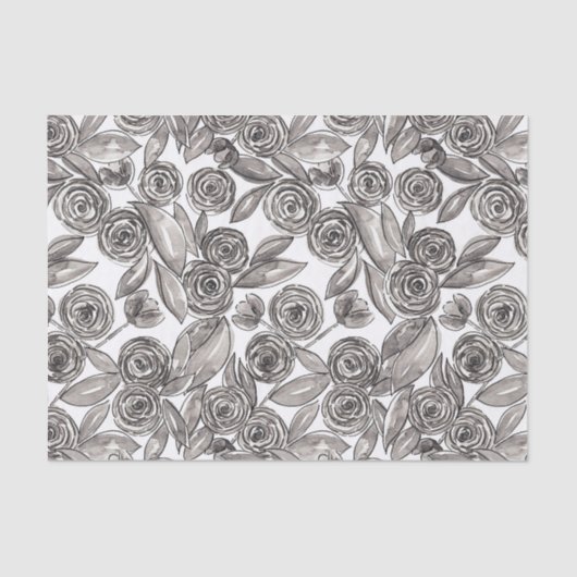 Modern Black White Floral Waterverf Pattern Tissuepapier (Voorkant)
