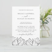 Modern Black & White Floral Wedding Invitation Kaart (Staand voorkant)