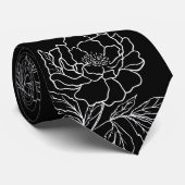 Modern Black & White Garden Peony Wedding Stropdas (Opgerold)