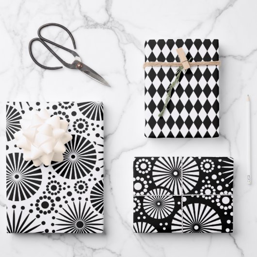 Modern Black White Geometric Starburst Harlequin Inpakpapier Vel (Voorkant)