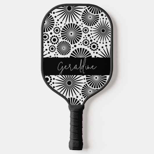 Modern black white geometric starburst Name Pickleball Paddle (Achterkant)