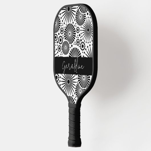 Modern black white geometric starburst Name  Pickleball Paddle (Links)