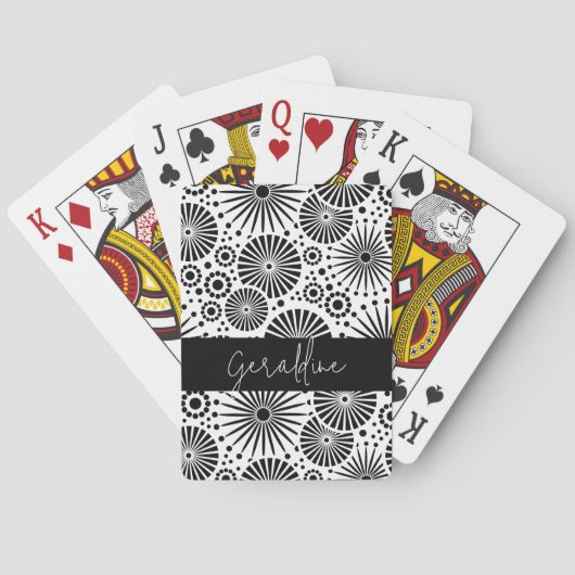 Modern black white geometric starburst Name  Pokerkaarten (Achterkant)