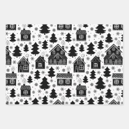 Modern Black White Gingerbrood house kerst Inpakpapier Vel