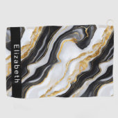 Modern Black White Gold Marble Personalized Golfhanddoek (Horizontaal)